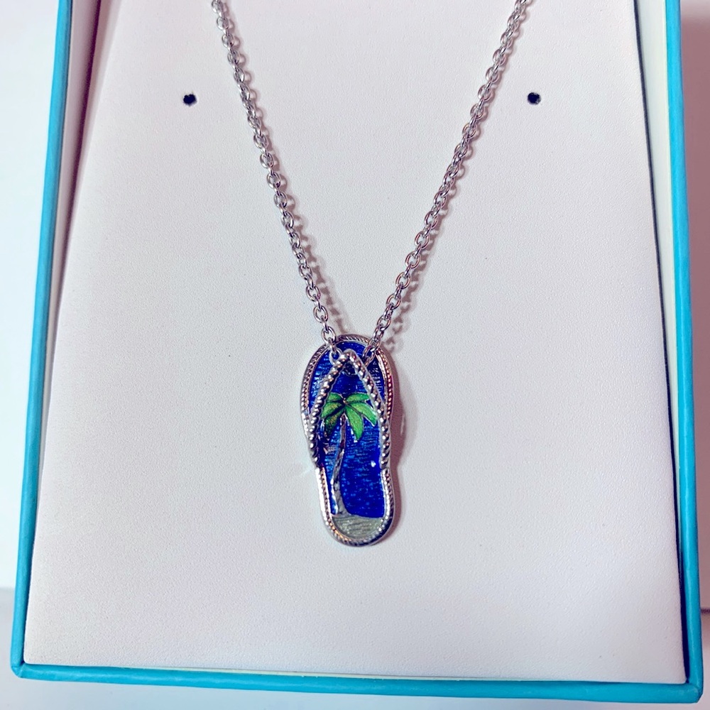 Nicole Barr Designer Flip Flop Necklace in Blue Enamel and Sterling Silver